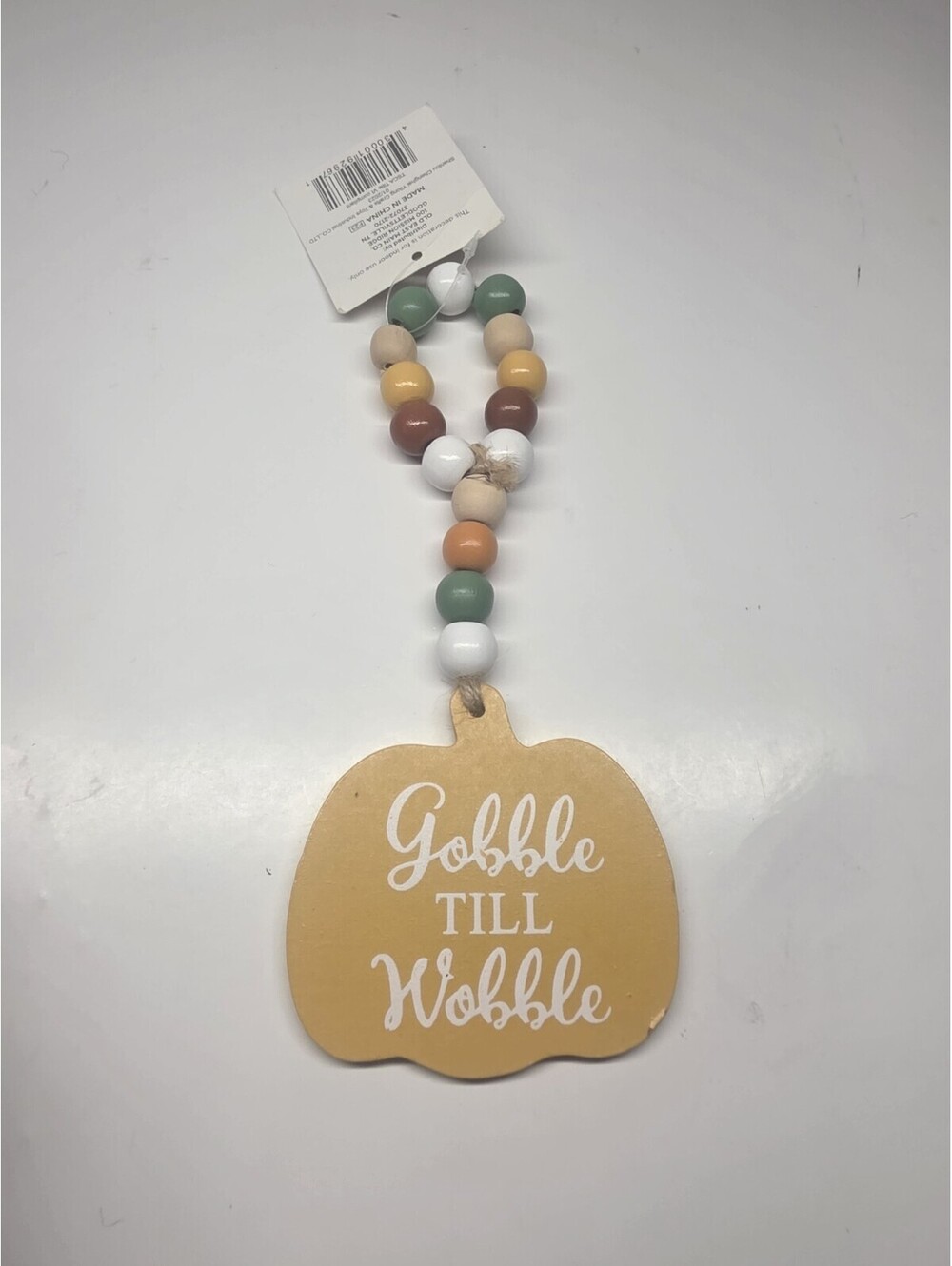 GOBBLE TILL WOBBLE Pumpkin 8" Wood Bead Thanksgiving Fall TierTray SignDecor NEW
